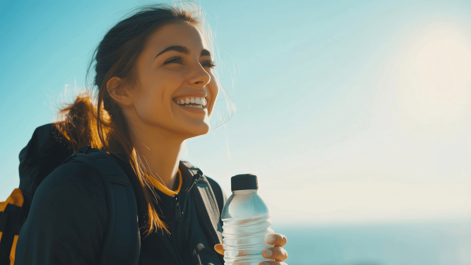 Happy woman drinking water