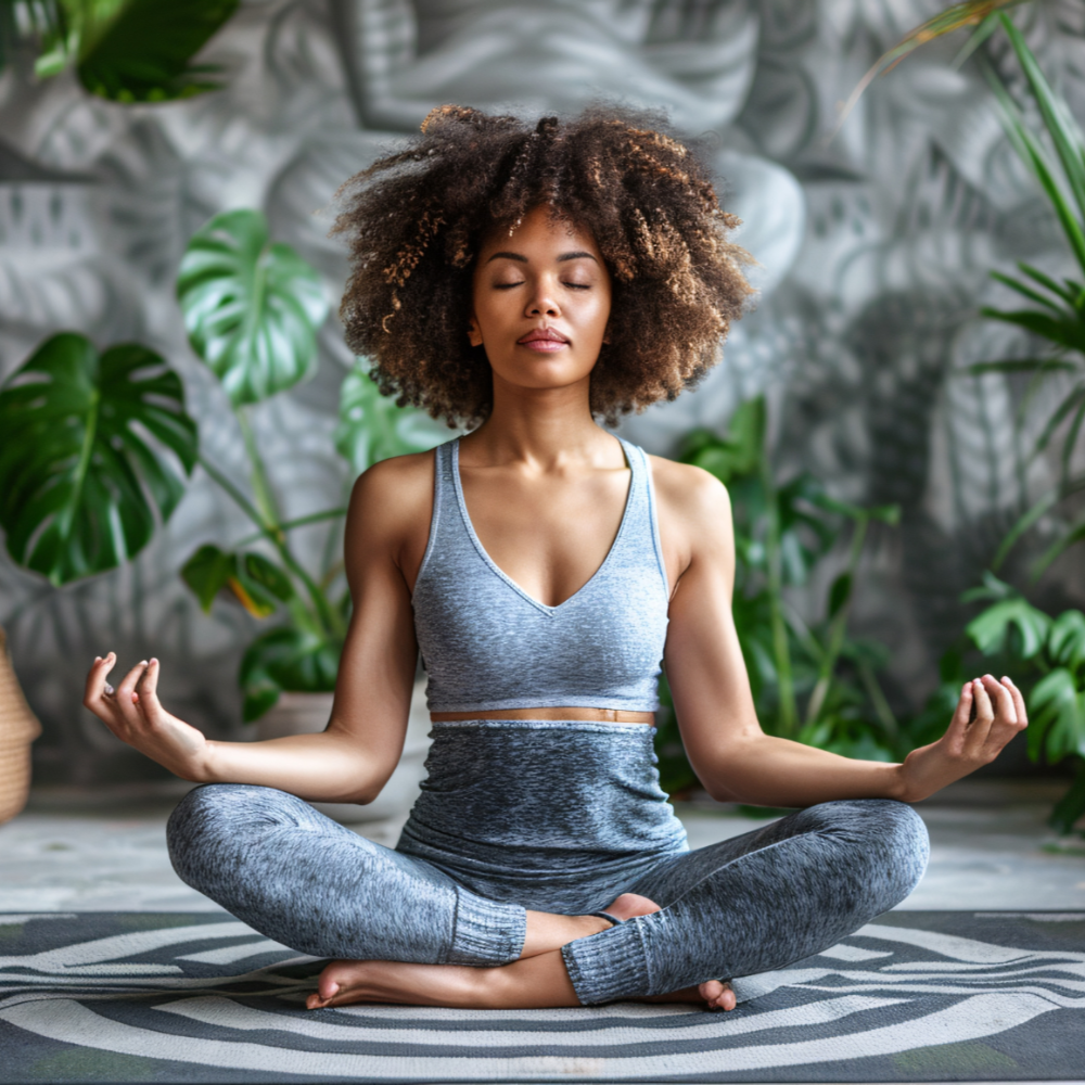Woman meditating in garden